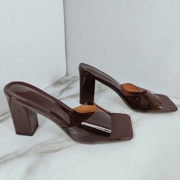 Unbranded Brown Transparent Square Toe Block Heel Sandals Slides, Sz 9.5 - Picture 7 of 14
